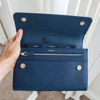 Leather Travel Wallet Navy Blue (5162648535174)